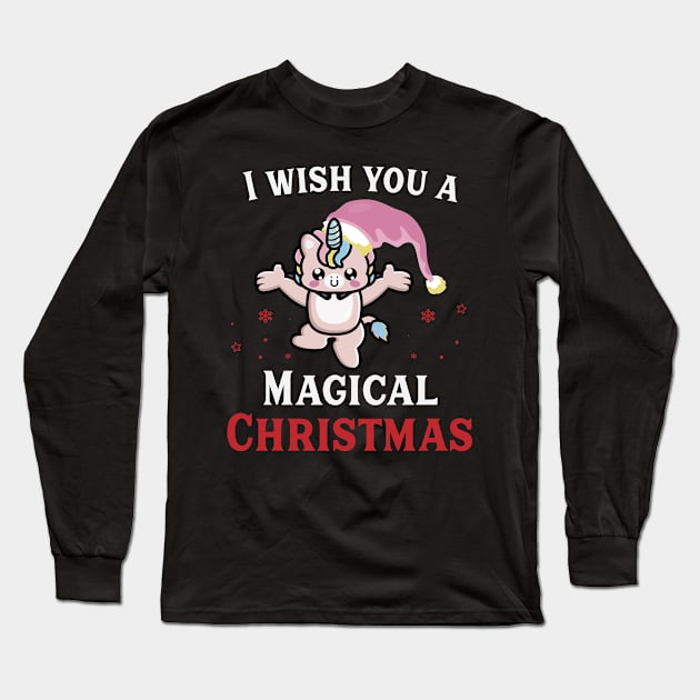 I Wish You a Magical Christmas Sweet Unicorn Long Sleeve T-Shirt by Novelty-art